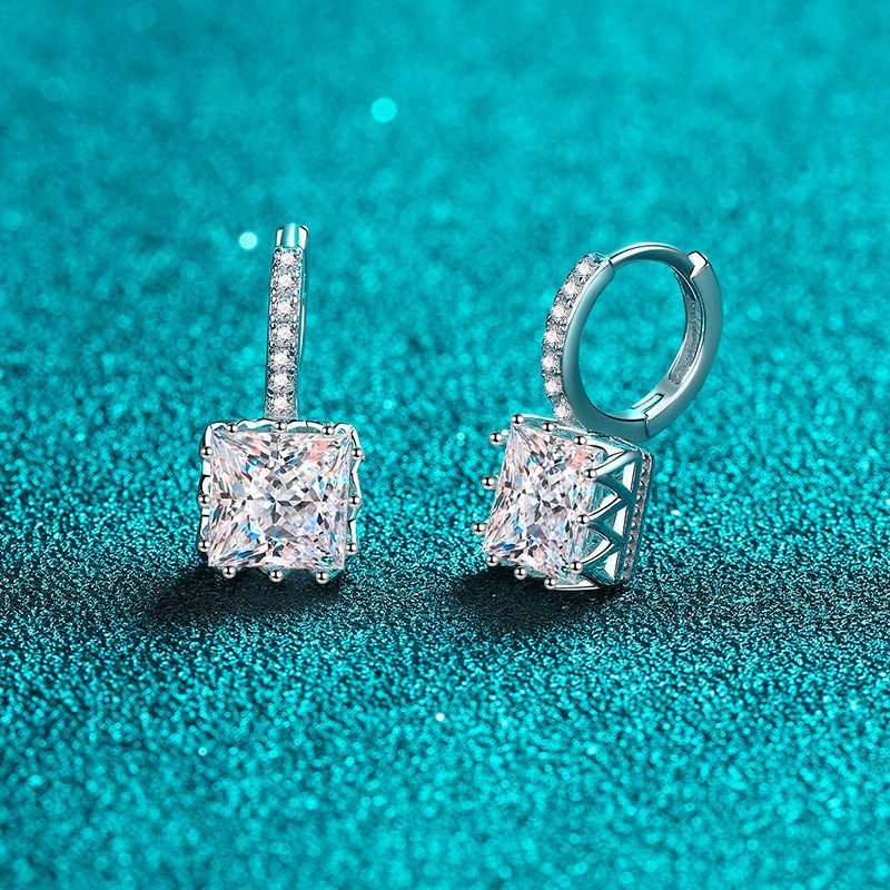 S925 Sterling Silver Princess Cut Moissanite Earrings for Women, Ear Cuff, Factory Direct Wholesale