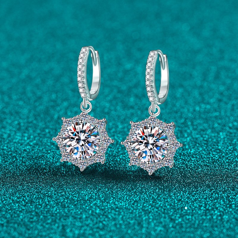 S925 Sterling Silver Moissanite Earrings for Women, Octagonal Ear Cuff, Exquisite Light Luxury Festive Gift