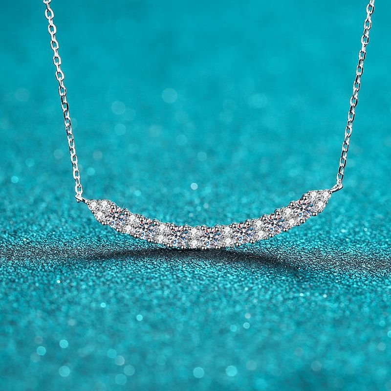 925 Silver Smile Necklace Moissanite Pendant Chain Fashion Simple Korean Style