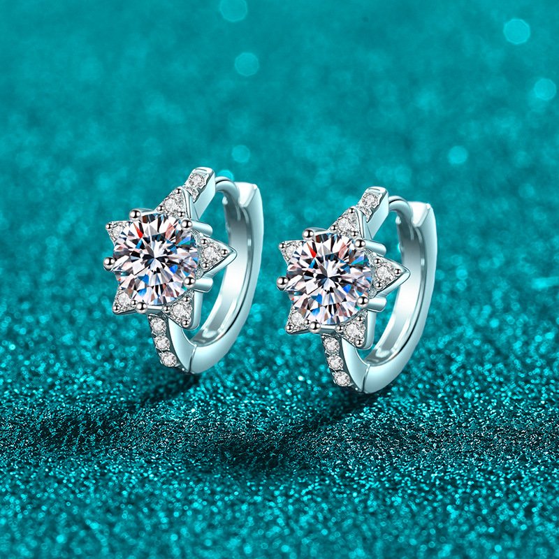 S925 Sterling Silver Moissanite Star Earrings for Women, Elegant and Cute, Simple and Fresh