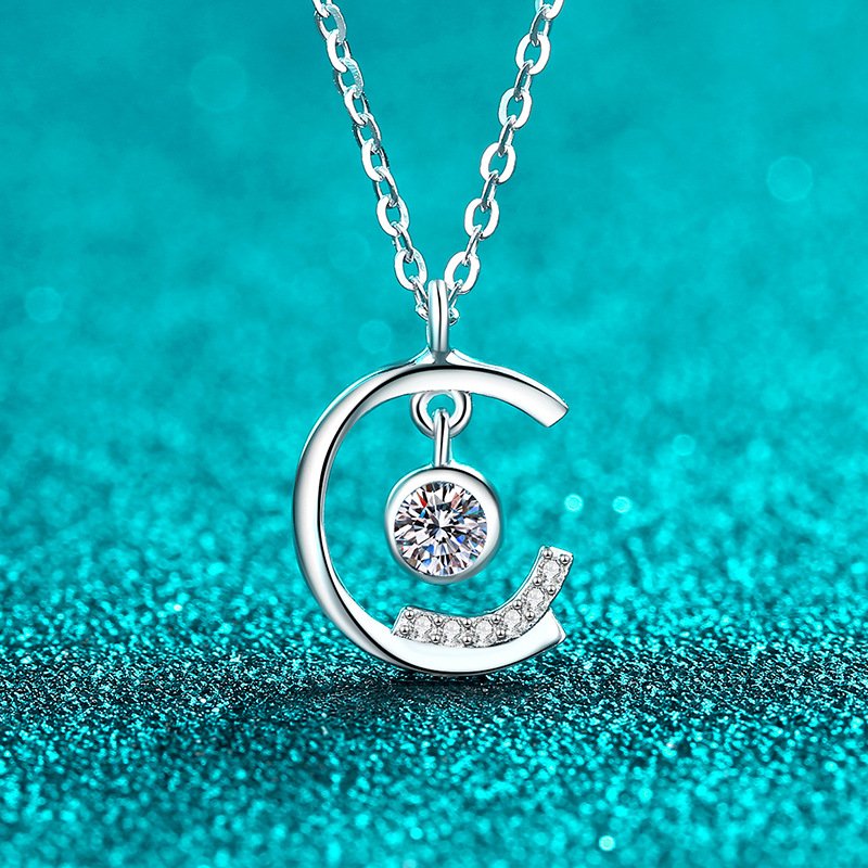S925 Sterling Silver Full Moissanite Necklace for Women, Delicate Pendant, Light Luxury Elegant Collarbone Chain