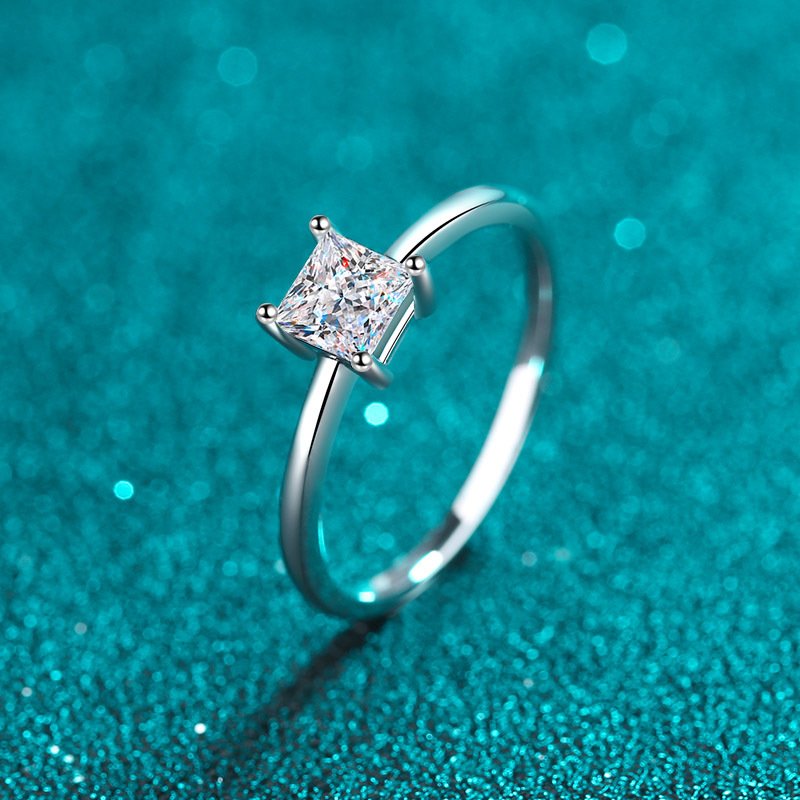 S925 Sterling Silver Ring for Women Princess Cut Moissanite Simple Band Factory Direct Wholesale