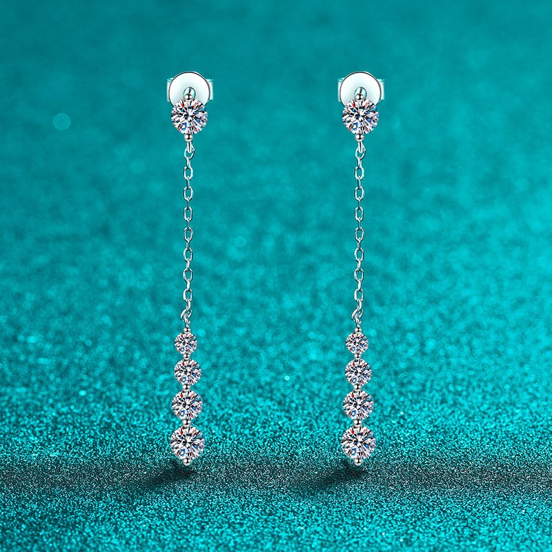 S925 Sterling Silver Moissanite Earrings for Women, Tassel Drop Earrings, Exquisite and Luxurious