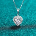 S925 Sterling Silver Heart Moissanite Pendant Necklace for Women, Cluster Setting, Factory Direct Wholesale