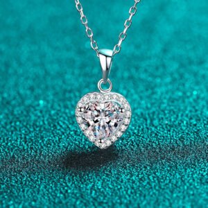 S925 Sterling Silver Heart Moissanite Pendant Necklace for Women, Cluster Setting, Factory Direct Wholesale