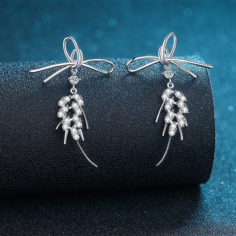 S925 Sterling Silver Moissanite Butterfly Bow Earrings for Women Factory Direct Wholesale