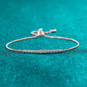 S925 Sterling Silver Full Moissanite Champagne Gold Bracelet for Women, Versatile and Elegant