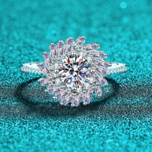 S925 Sterling Silver Moissanite Ring Women Geometric Rectangular Chamfered Sunflower Ring Luxurious High-End