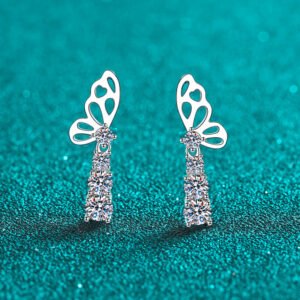 S925 Sterling Silver Moissanite Butterfly Earrings for Women, Elegant and Chic, Festival Gift