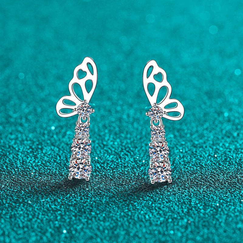 S925 Sterling Silver Moissanite Butterfly Earrings for Women, Elegant and Chic, Festival Gift