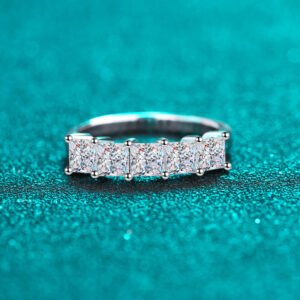 S925 Sterling Silver Ring for Women Princess Cut Moissanite Eternity Band