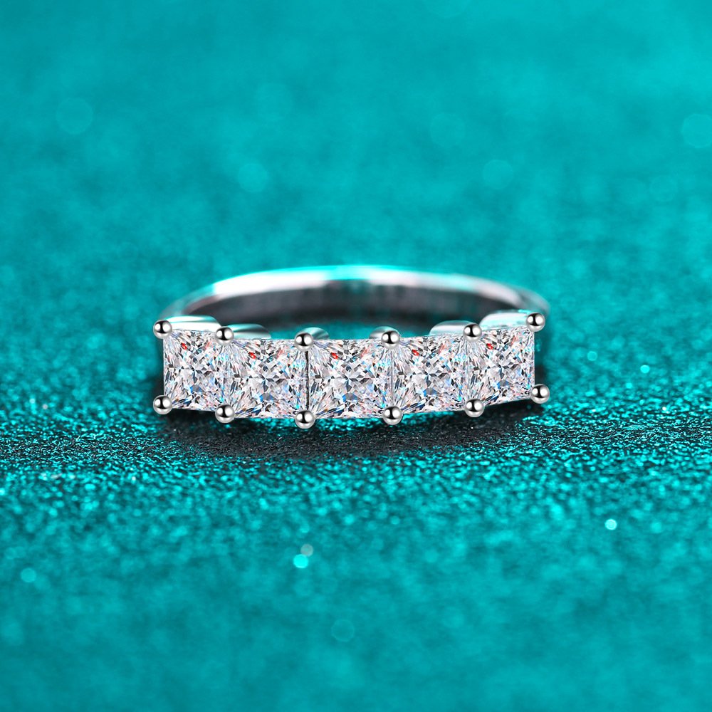 S925 Sterling Silver Ring for Women Princess Cut Moissanite Eternity Band