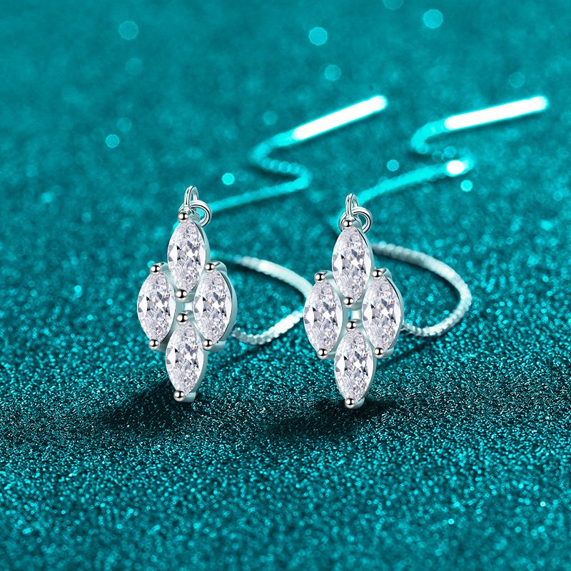 S925 Sterling Silver Moissanite Earrings for Women, Drop Line Earrings, Fashion Personality