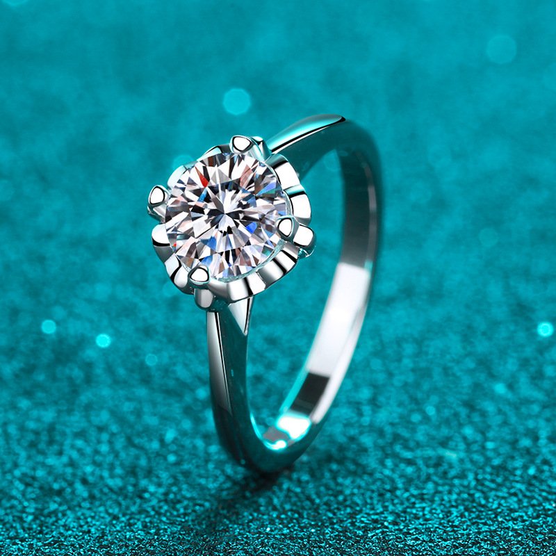 S925 Sterling Silver Ring for Women, Moissanite Ring with Heart Flower Basket, Everyday Fashionable Gift for Girlfriend