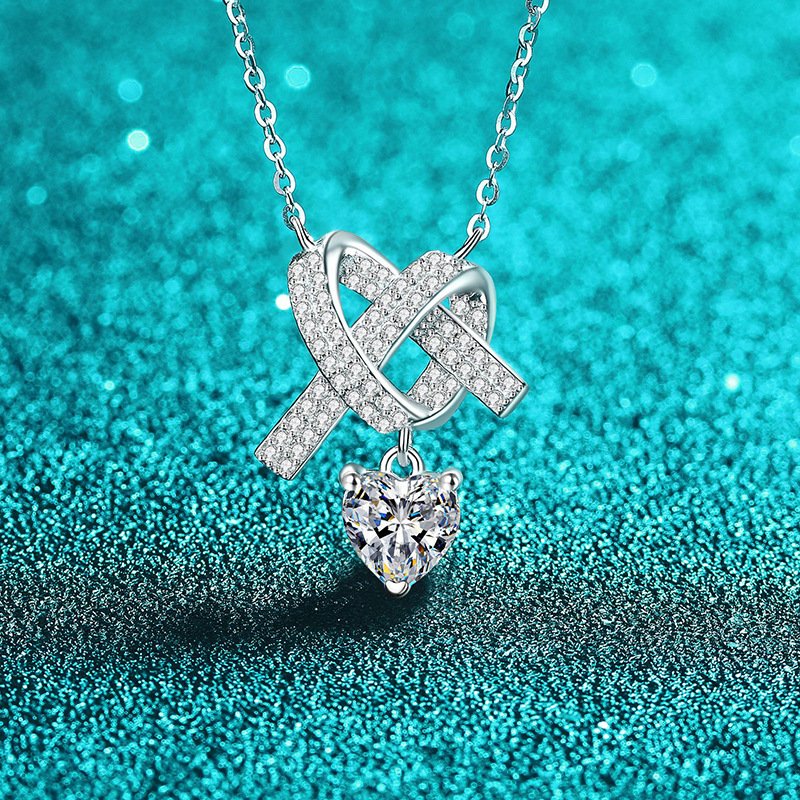S925 Sterling Silver Moissanite Heart Necklace, Minimalist Design, Light Luxury Choker, Ins Style