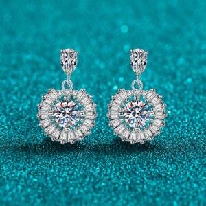 S925 Sterling Silver Moissanite Earrings for Women Sunflower Dazzling Drop Earrings Elegant and Sophisticated