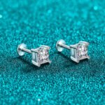 S925 Sterling Silver Moissanite Stud Earrings for Women Square Screw Back Minimalist Daily