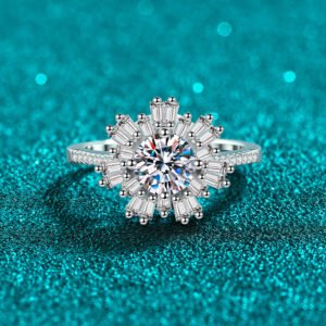 S925 Sterling Silver Moissanite Ring for Women Geometric Rectangular Beveled Sunflower Ring Luxurious High-End Style