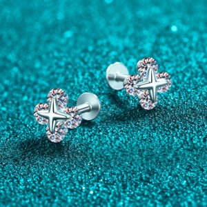 S925 Sterling Silver Moissanite Stud Earrings for Women, Star Design, Screw Back, Simple and Elegant