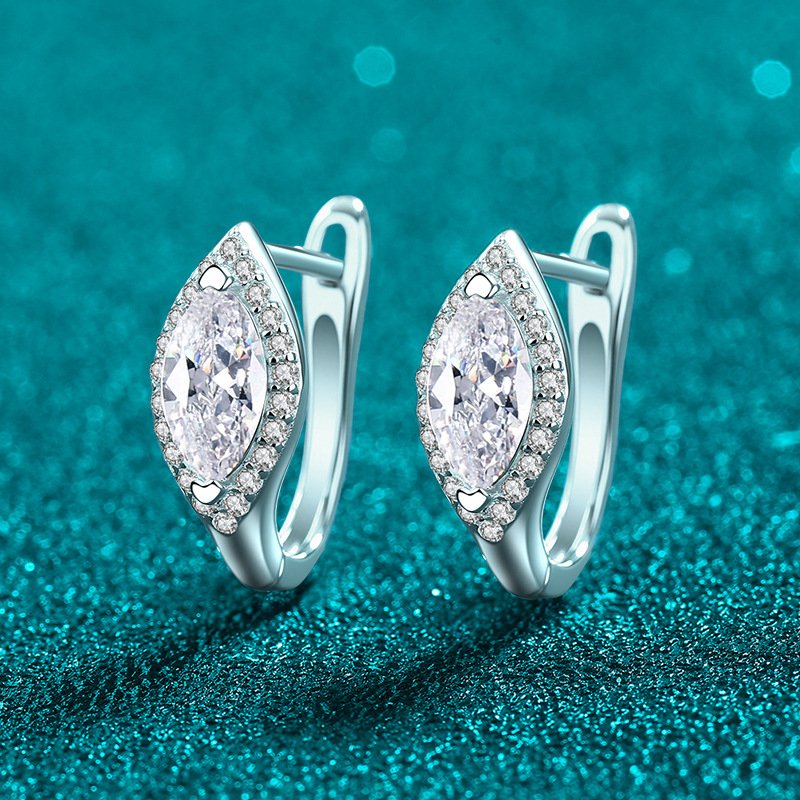 S925 Sterling Silver Moissanite Stud Earrings for Women, Marquise Shape, Elegant and Fashionable