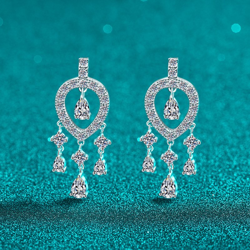 S925 Sterling Silver Moissanite Earrings for Women, Tassel Drop Earrings, Exquisite and Luxurious
