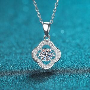 S925 Silver Lace Hollow Pendant Necklace with Moissanite