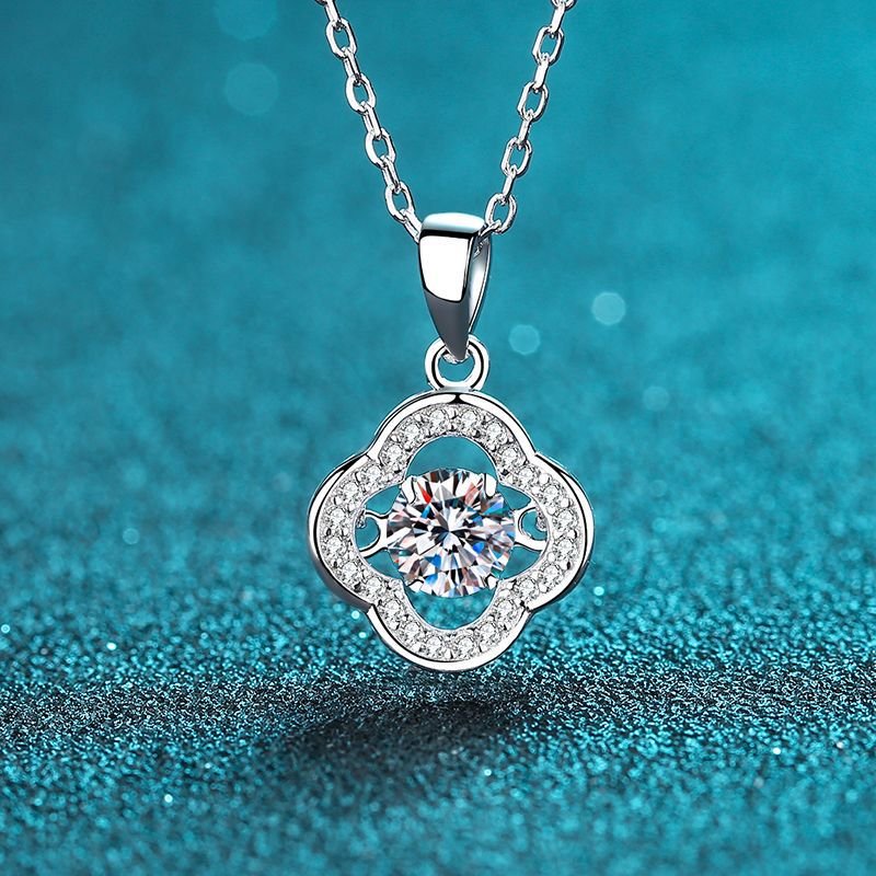 S925 Silver Lace Hollow Pendant Necklace with Moissanite
