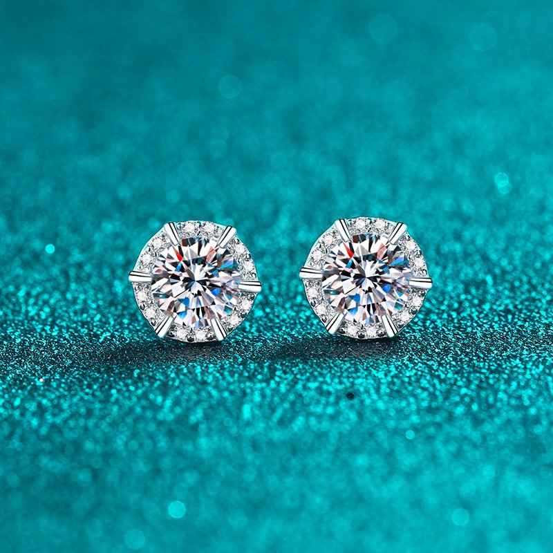 S925 Sterling Silver Moissanite Stud Earrings for Women, Light Luxury European and American Style, Korean Minimalist Earrings, Daily Versatile