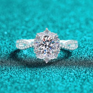S925 Sterling Silver Moissanite Ring for Women, Oval Shape, Luxurious and Elegant, Fashionable