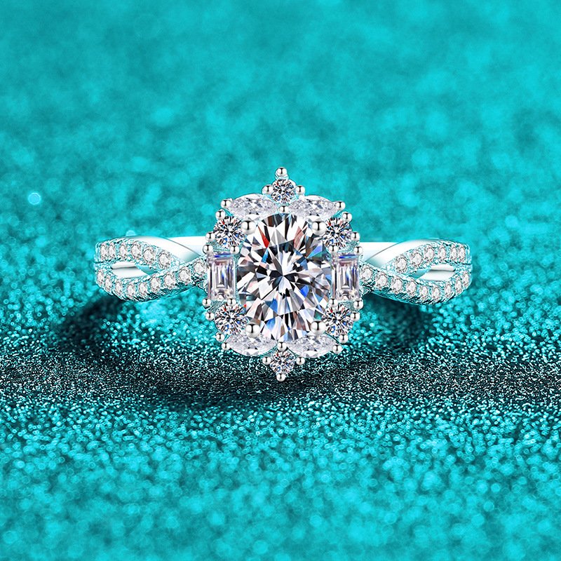 S925 Sterling Silver Moissanite Ring for Women, Oval Shape, Luxurious and Elegant, Fashionable