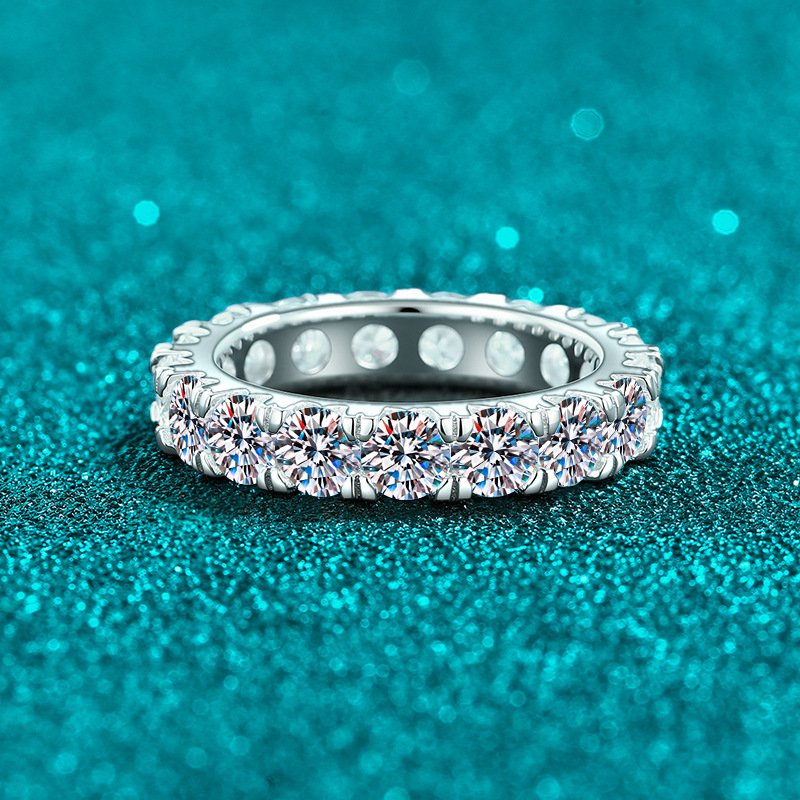 S925 Sterling Silver Moissanite Ring Full Pavé Band European and American Light Luxury Exquisite Accessory