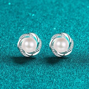 S925 Sterling Silver Plum Blossom Earrings for Women with Moissanite and Freshwater Pearl