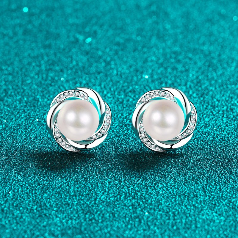 S925 Sterling Silver Plum Blossom Earrings for Women with Moissanite and Freshwater Pearl