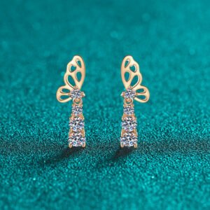 S925 Sterling Silver Moissanite Champagne Gold Earrings for Women Butterfly Element Elegant Luxury Cool Style