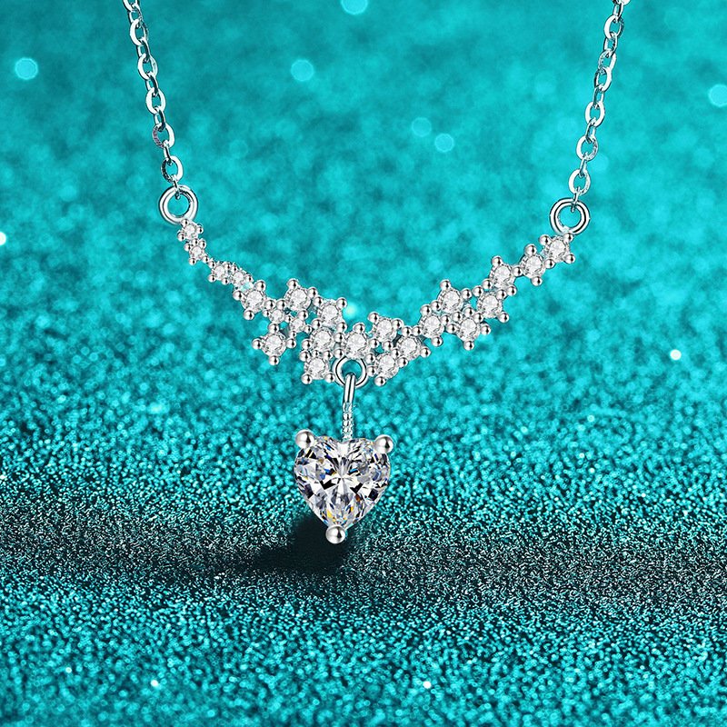 S925 Sterling Silver Moissanite Necklace Full Drill Star Heart Design Luxury Choker Chain