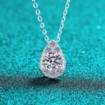 S925 Sterling Silver Moissanite Pendant Necklace for Women, Pear Drop Shape, Minimalist Elegant Daily Style