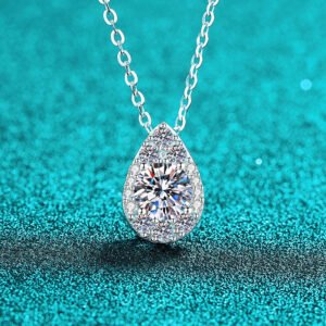 S925 Sterling Silver Moissanite Pendant Necklace for Women, Pear Drop Shape, Minimalist Elegant Daily Style