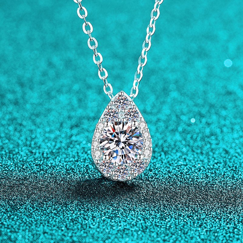 S925 Sterling Silver Moissanite Pendant Necklace for Women, Pear Drop Shape, Minimalist Elegant Daily Style