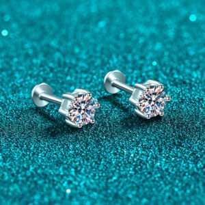 S925 Sterling Silver Moissanite Stud Earrings for Women Six-Claw Screw-Back Earrings Simple Elegant Daily Versatile