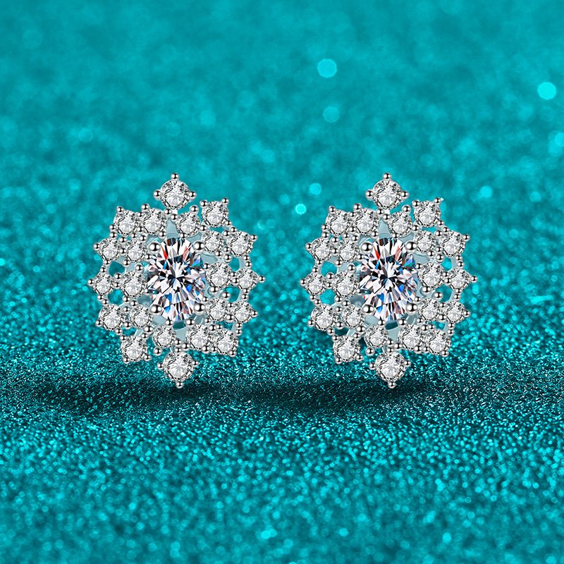 S925 Sterling Silver Moissanite Earrings for Women Sunflower Full Set Vintage Elegant
