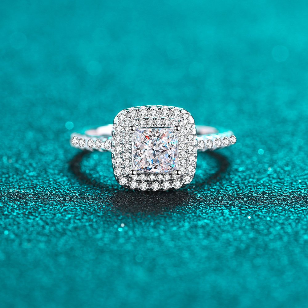 S925 Sterling Silver Ring 1 Carat Princess Cut Moissanite Ring Luxurious European and American Style Hot Selling