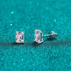 S925 Sterling Silver Stud Earrings with Rectangular Step Cut Moissanite
