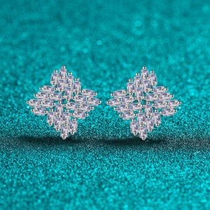 S925 Sterling Silver Moissanite Stud Earrings Geometric Rectangular Beveled Design Delicate Light Luxury