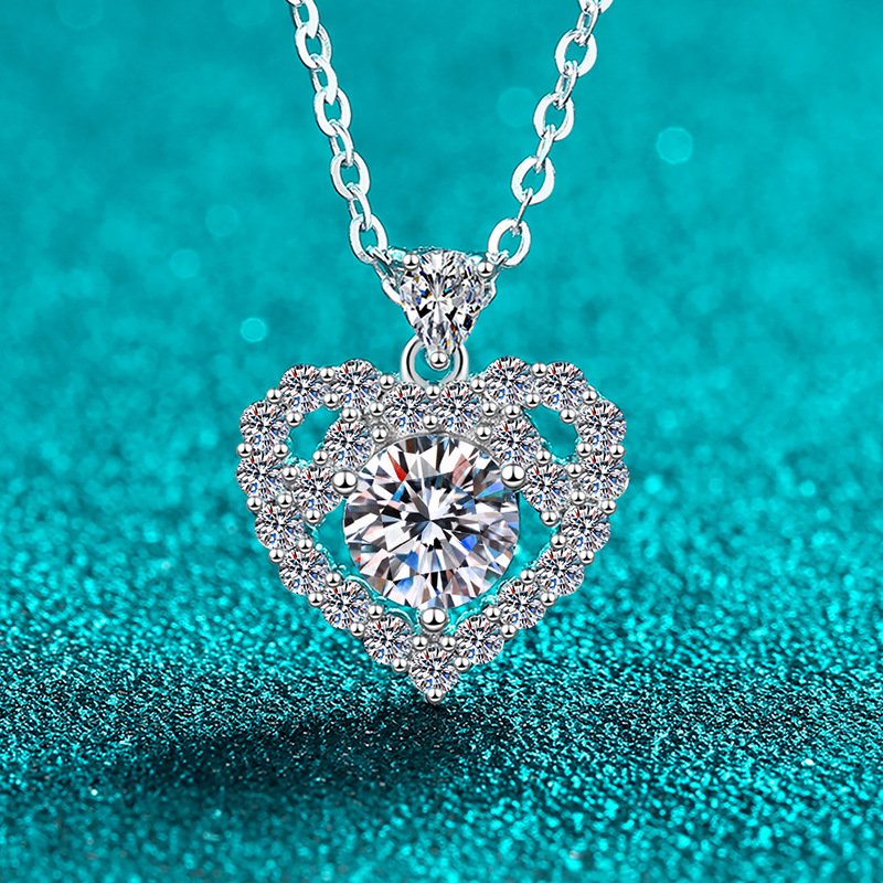 S925 Sterling Silver Moissanite Necklace for Women, Heart Light Luxury Pendant, Daily Versatile, Holiday Gift