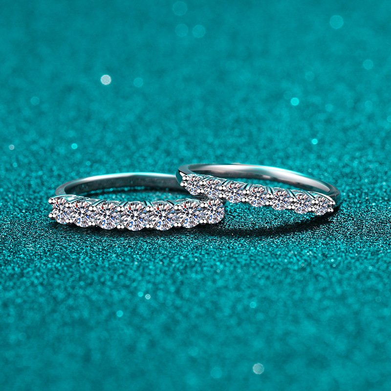 S925 Sterling Silver Ring for Women Moissanite Eternity Band 70 Points Seven Princess Moissanite Ring Pinky Ring Factory Direct