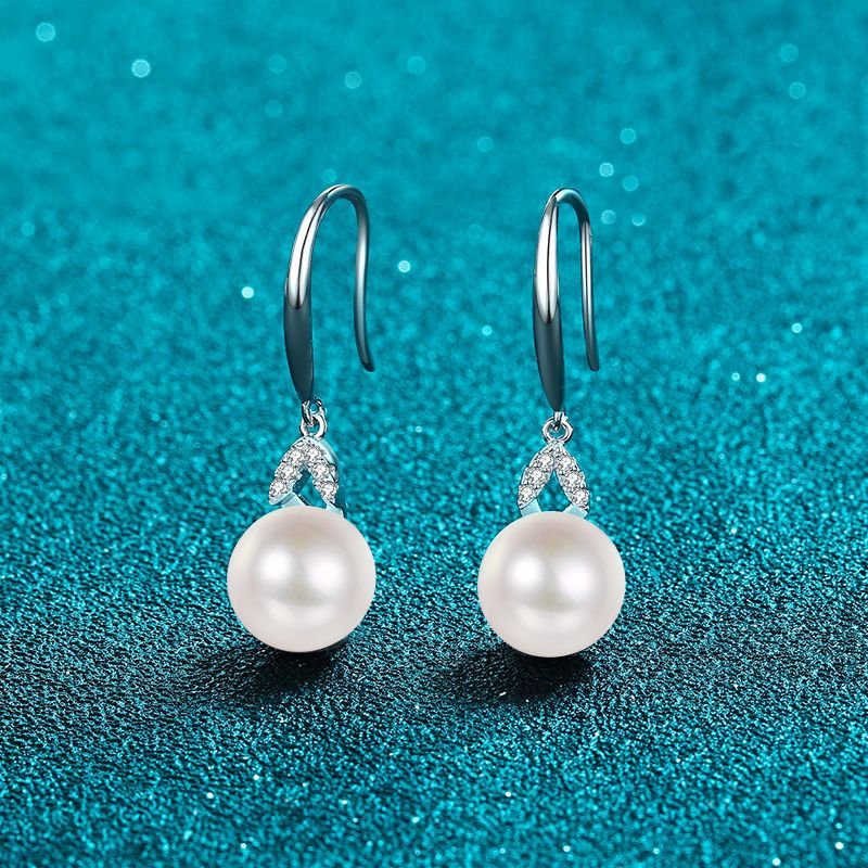 S925 Sterling Silver Drop Earrings with Freshwater Pearl and Moissanite