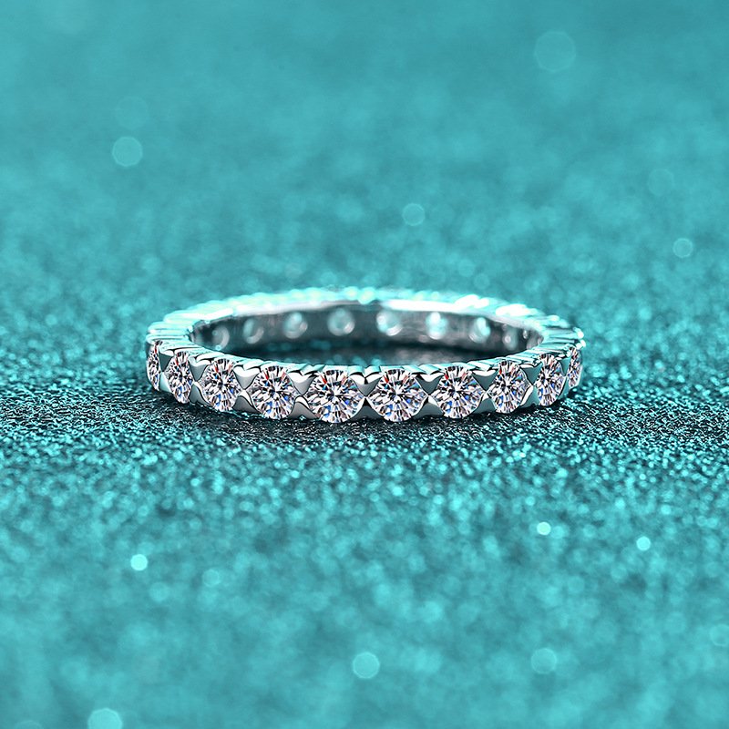S925 Sterling Silver Full Moissanite Ring for Women 2.5mm Eternity Band Star Design Simple Daily Commute