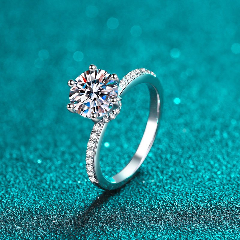 S925 Sterling Silver Ring for Women 2 Carat Moissanite Band Factory Wholesale