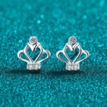 S925 Sterling Silver Crown Moissanite Earrings for Women, French Vintage Style, Daily Wear