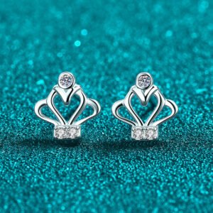 S925 Sterling Silver Crown Moissanite Earrings for Women, French Vintage Style, Daily Wear